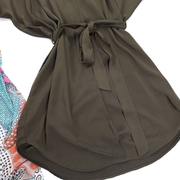 LR Olive Poly Belted Slip Dress Sz M - Picture 9 of 9